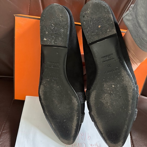 Gently worn Hermes pointed toe slide with black Strauss crystal H black suede - Picture 8 of 8
